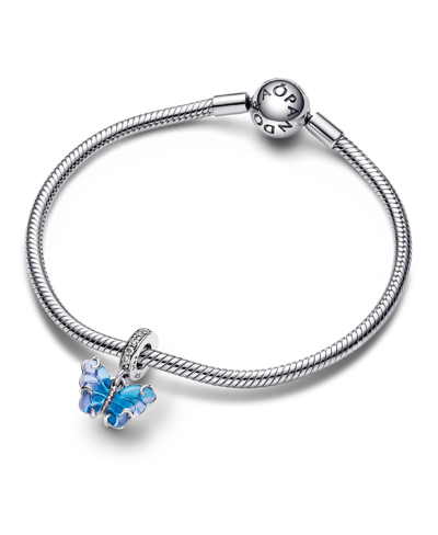 Pandora Cubic Zirconia Blue Murano Glass Butterfly Dangle Charm In Blue