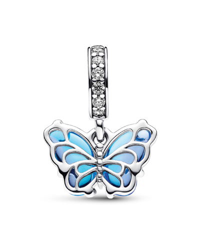 Pandora Cubic Zirconia Blue Murano Glass Butterfly Dangle Charm In Blue