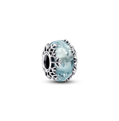 Shop Pandora Sterling Silver Winter Snowflake Murano Charm In Blue