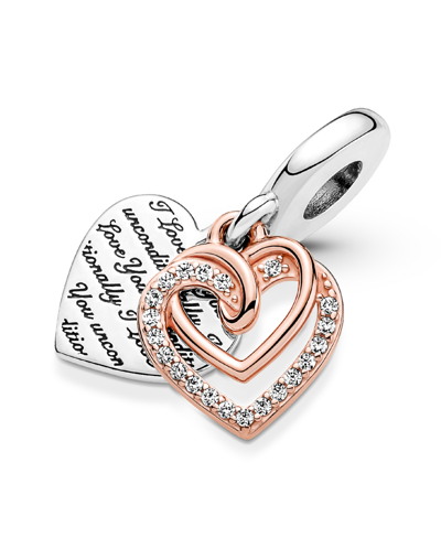 Pandora Cubic Zirconia Entwined Hearts Double Dangle Charm In Clear