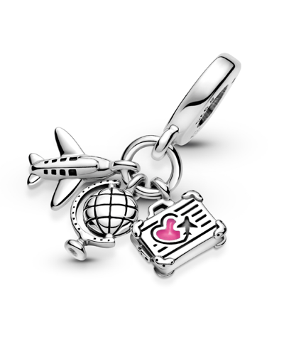 Pandora Sterling Silver Airplane, Globe Suitcase Dangle Charm In Pink