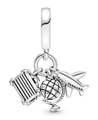 Pandora Sterling Silver Airplane, Globe Suitcase Dangle Charm In Pink