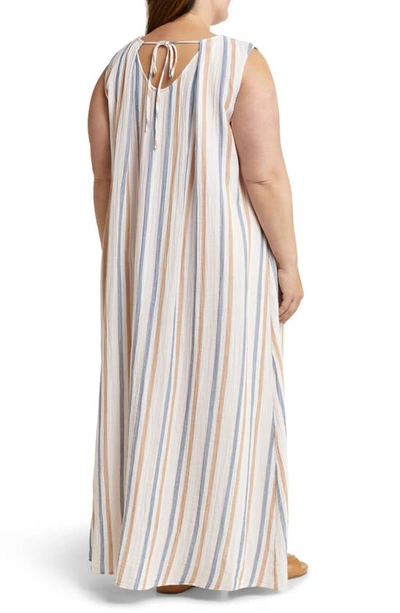 Caslon Sleeveless Tie Back Maxi Dress In Pink Lotus- Tan Napa Stripe