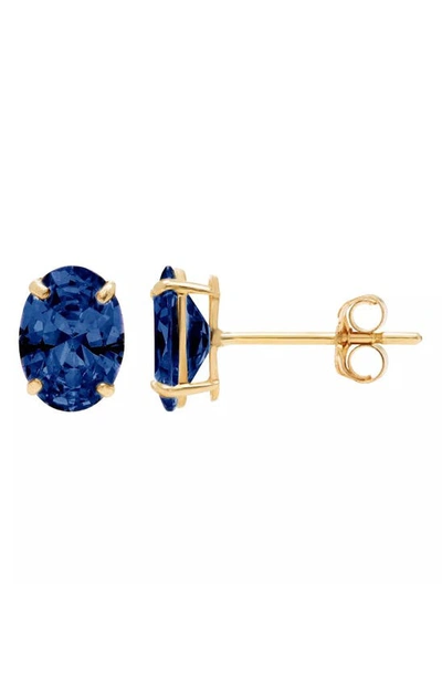 Shop A & M 14k Gold Green Cz Oval Stud Earrings In Sapphire