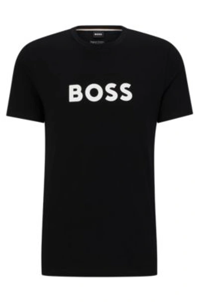 Shop Hugo Boss Cotton-jersey Regular-fit T-shirt With Spf 50+ Uv Protection In Black