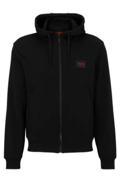 Shop Hugo Zip-through Sweatshirt In Terry Cotton With Logo Patch In Black