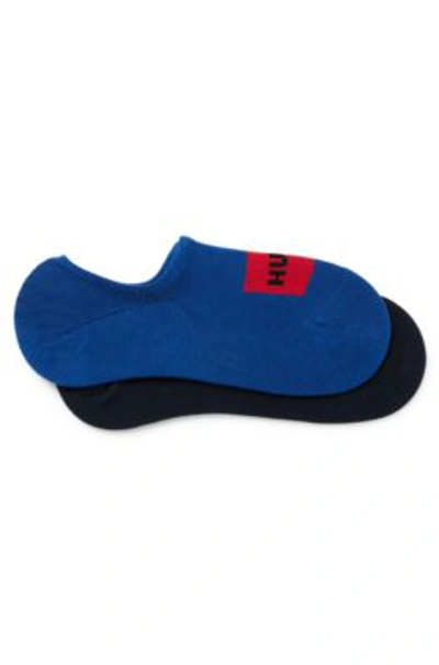 Shop Hugo Two-pack Of Invisible Socks With Woven Logo Patch In Blue