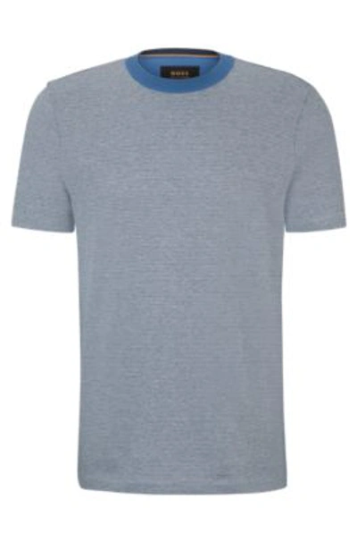 Shop Hugo Boss Bubble-structure T-shirt In Cotton And Cashmere In Dark Blue