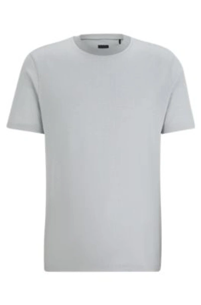 Shop Hugo Boss Structured-cotton T-shirt With Mercerized Finish In Silver