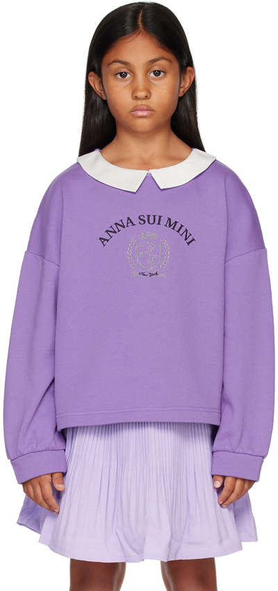 Shop Anna Sui Mini Kids Purple Embroidered Sweatshirt
