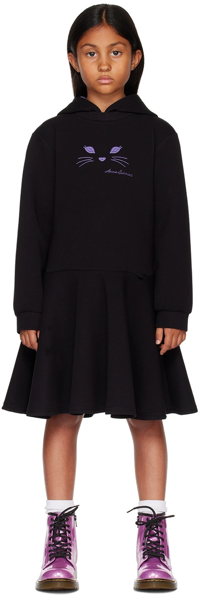 Shop Anna Sui Mini Kids Black Hooded Dress