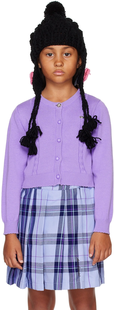 Shop Anna Sui Mini Kids Purple Scalloped Cardigan In Lavender