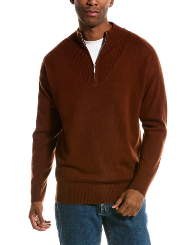 Shop Scott & Scott London Wool & Cashmere-blend 1/4-zip Mock Sweater In Brown