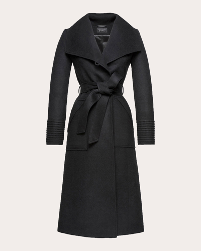 Shop Sentaler Women's Wide-collar Long Wrap Coat In Black