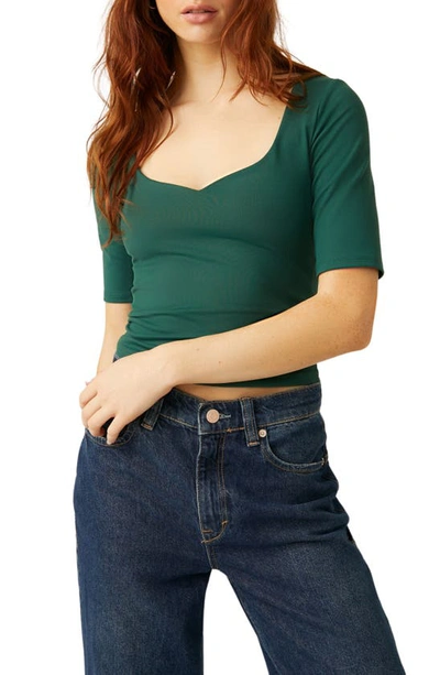 Shop Free People Autumn Sun Sweetheart Neck Knit Top In Evergreen