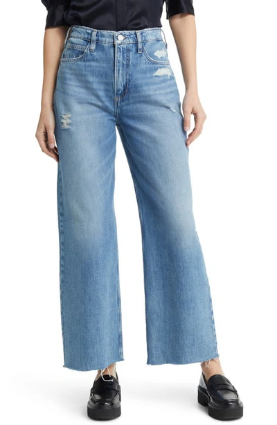 Shop Frame Le High 'n' Tight Raw Hem Crop Wide Leg Jeans In Downpour Rips