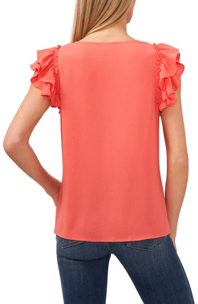 Cece Puff Sleeve Button Front Top In Calypso Coral