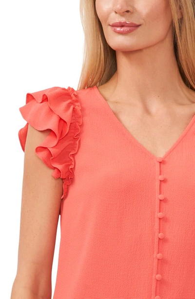Cece Puff Sleeve Button Front Top In Calypso Coral