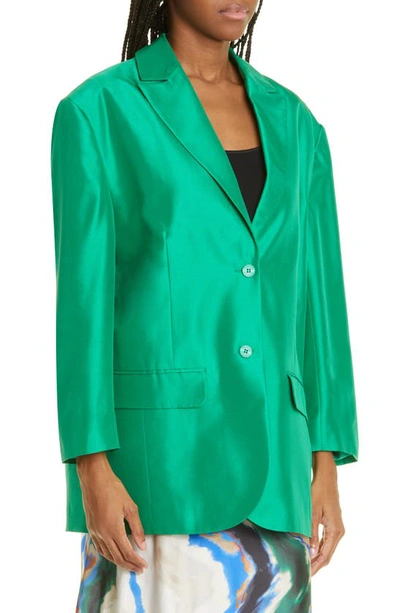 Shop Munthe Jaketta Silk Blazer In Green