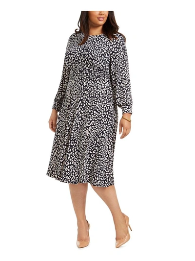 Shop Jessica Howard Plus Womens Printed Long Sleeve Midi Dress In Multi