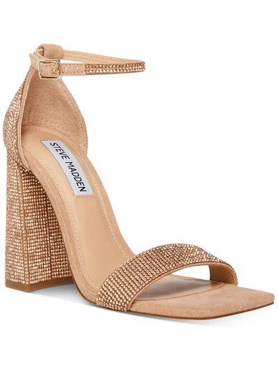 Shop Steve Madden Tiaa-r Womens Rhinestone Ankle Strap Dress Sandals In Gold