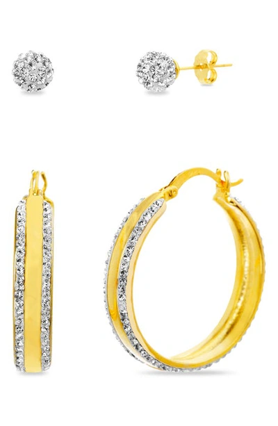 Shop Paige Harper Set Of Crystal Hoop & Stud Earrings In Gold