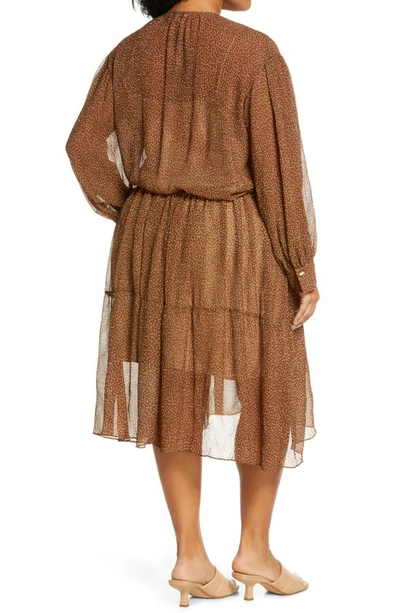 Vince Starry Dot Shirred Long Sleeve Dress In Verona