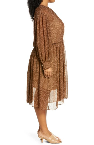 Vince Starry Dot Shirred Long Sleeve Dress In Verona