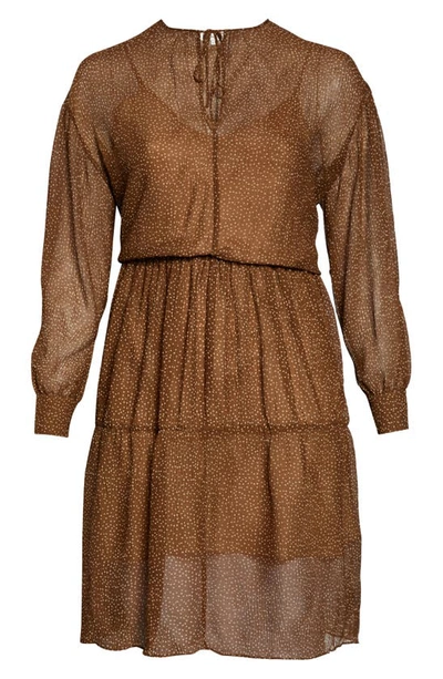 Vince Starry Dot Shirred Long Sleeve Dress In Verona