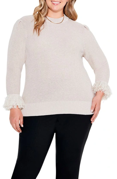 Nic + Zoe Sundown Rib-knit Fringe-cuff Sweater In Canvas
