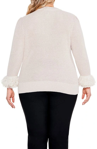 Nic + Zoe Sundown Rib-knit Fringe-cuff Sweater In Canvas