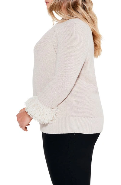 Nic + Zoe Sundown Rib-knit Fringe-cuff Sweater In Canvas