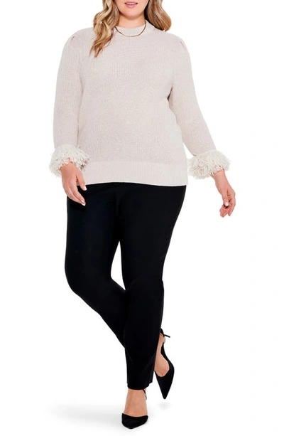 Nic + Zoe Sundown Rib-knit Fringe-cuff Sweater In Canvas