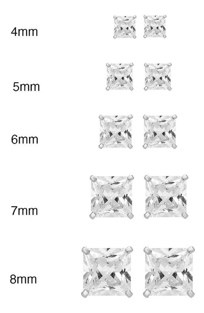 A & M 14k Gold 7mm Square Cz Stud Earrings In Silver