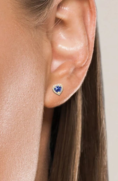 Shop A & M 14k Gold Cz Heart Stud Earrings In Yellow / Sapphire