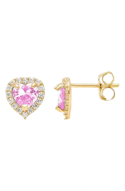 Shop A & M 14k Gold Cz Heart Stud Earrings In Yellow / Pink