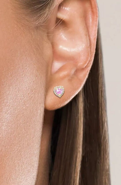 Shop A & M 14k Gold Cz Heart Stud Earrings In Yellow / Pink
