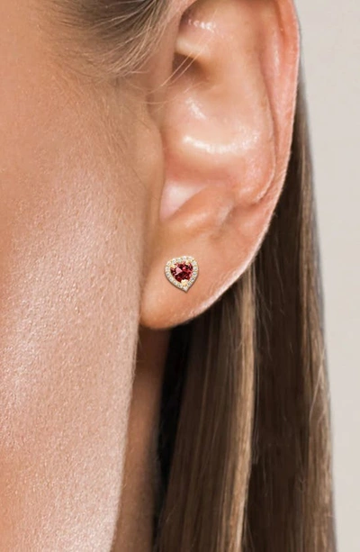 Shop A & M 14k Gold Cz Heart Stud Earrings In Yellow / Red