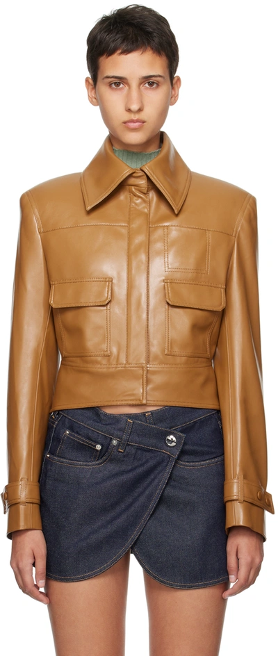 Shop Olenich Brown Flap Pocket Faux-leather Jacket In Bronze