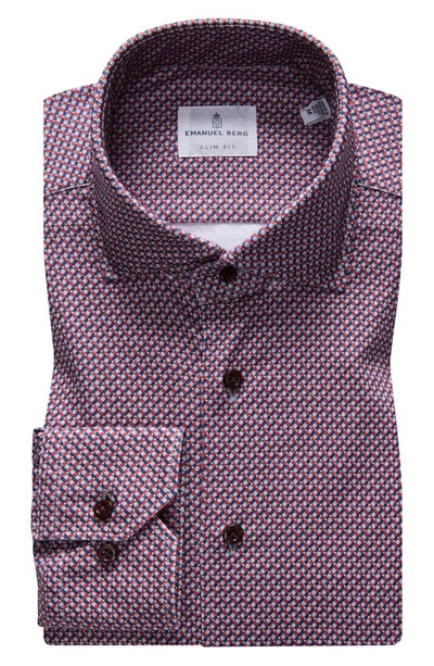 Shop Emanuel Berg 4flex Modern Fit Print Knit Button-up Shirt In Medium Red