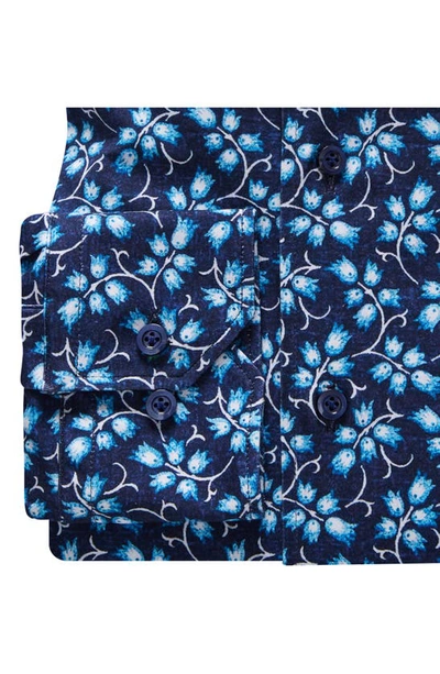 Shop Emanuel Berg 4flex Slim Fit Floral Knit Button-up Shirt In Dark Blue