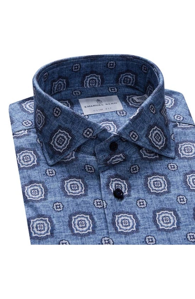Shop Emanuel Berg 4flex Modern Fit Print Knit Button-up Shirt In Medium Blue
