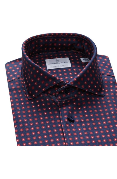 Shop Emanuel Berg 4flex Modern Fit Print Knit Button-up Shirt In Blue/ Dark Red