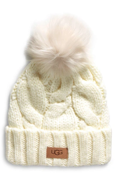 Shop Ugg Cable Knit Pom Beanie In Nimbus