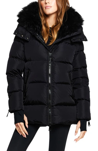 Shop Sam Scarlett Faux Fur Trim Water-resistant Hooded Down Puffer Jacket In Matte Black