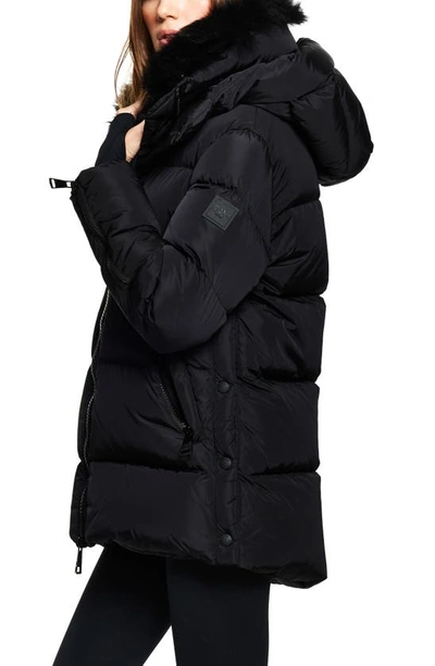 Scarlett Faux Fur Trim Water-resistant Hooded Down Puffer Jacket In Matte  Black
