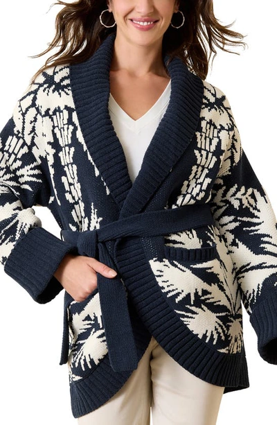Shop Tommy Bahama Palm Pretty Chenille Belted Cardigan In Mood Sea