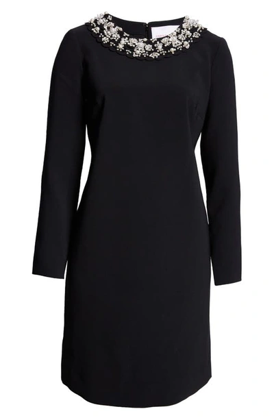 Shop Carolina Herrera Embellished Long Sleeve Cocktail Minidress In Black