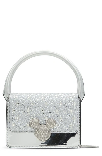 Shop Aldo X Disney Crystal Encrusted Metallic Faux Leather Top Handle Bag In Light Silver