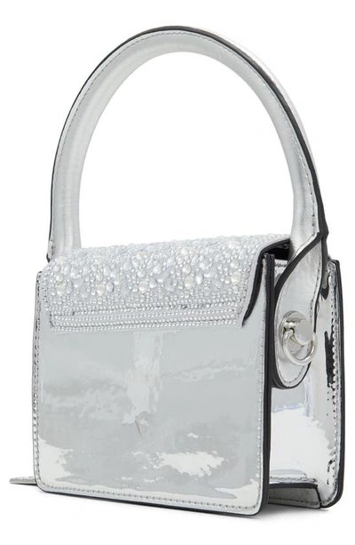 Shop Aldo X Disney Crystal Encrusted Metallic Faux Leather Top Handle Bag In Light Silver